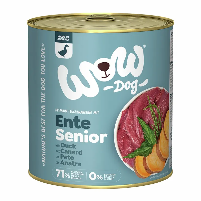 Top-Seller Sparpaket 6 x 800 g Wow Senior Ente mit Seealge + Süßkartoffel Hunde Nassfutter
